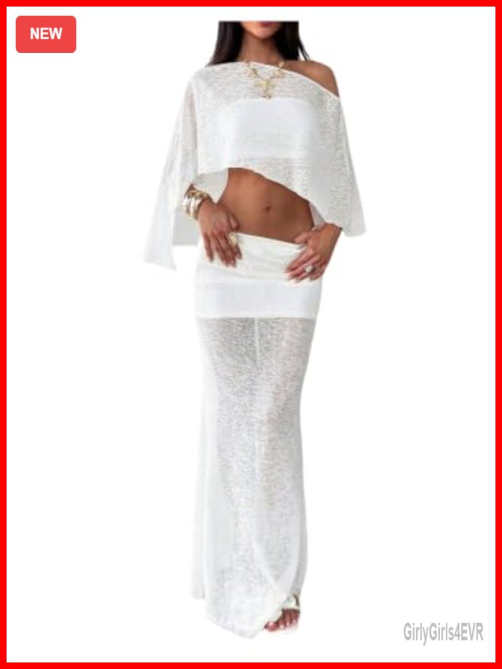 2 Piece Poncho Cape Top Maxi Skirt Set Sheer Flowy Fishtail Women's